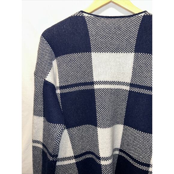 Ann Taylor Blue & White Plaid Open Front Duster Cardigan Wool Lagenlook Luxury - Picture 10 of 12